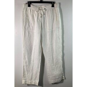 Womens Rafaella‎ Linen Pull On Pants White Petite Small Tie Waist